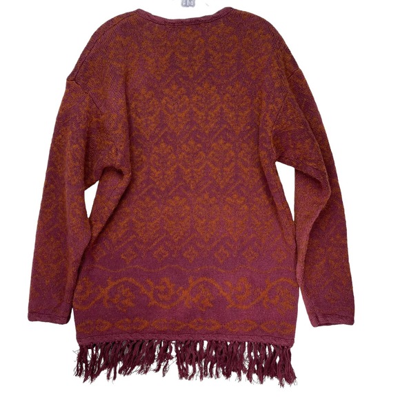 Nipon Studio Women's Vintage Sweater Embroidered Fringe Wool Cotton Red XL - Picture 11 of 16